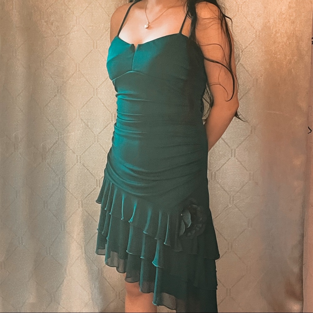 Dark green asymmetrical dress